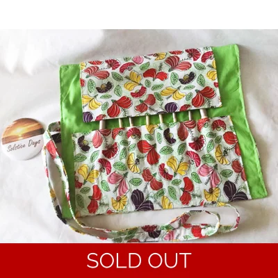 Make Up Brush Roll - Green Floral Cotton Brush Travel Storage, Handmade